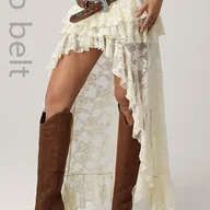 Spódnice - TEMU Seksowna mini spódniczka damska z koronkowym wykończeniem - Elegancki styl gotycki, bez paska, bez podszewki, elastyczny pas, lekka i - miniaturka - grafika 1