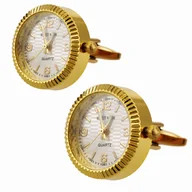 Spinki do mankietów i krawatów - Spinki do mankietów tematyczne złote z mechanizmem zegara - EM Men's Accessories - miniaturka - grafika 1
