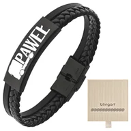Bransolety męskie - Bransoletka męska z GRAWEREM czarna plecionka blas - miniaturka - grafika 1