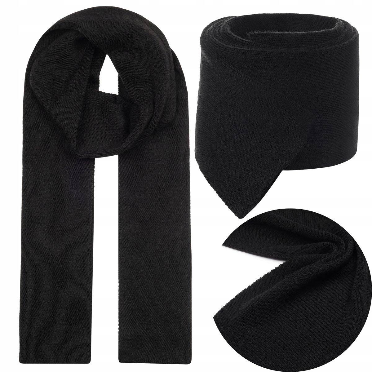 Męski Czarny Szal Klasyczny Szalik Jesienny Zimowy Unisex 180X22Cm
