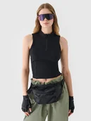 Koszulki i topy damskie - 4F Top slim z prążkowanej dzianiny damski - czarny XL - miniaturka - grafika 1