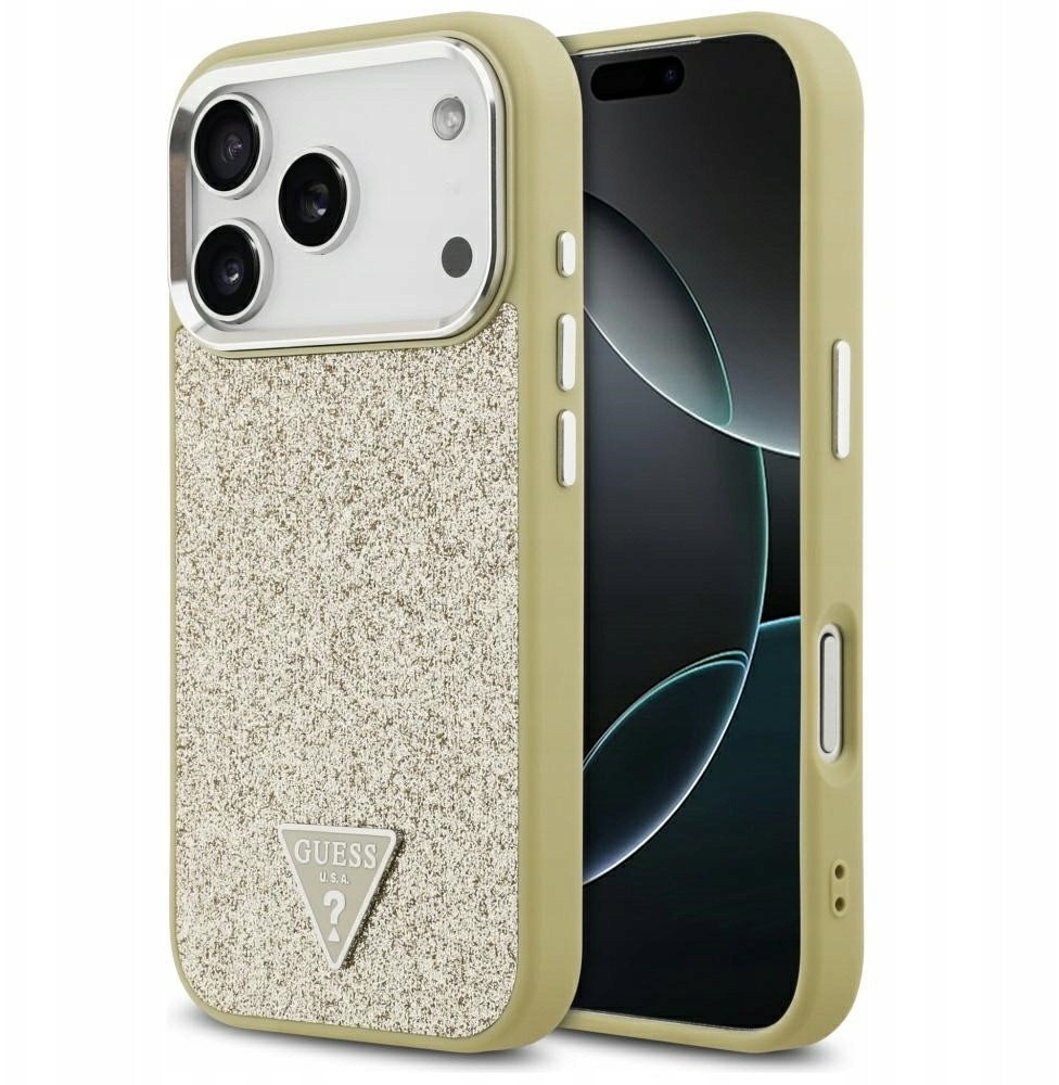 Guess Glitter Triangle Logo MagSafe case for iPhone 17 Pro gold