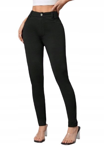 SHEIN CZARNE PROSTE SPODNIE DAMSKIE Z GUZIKIEM CASUAL S 1JA