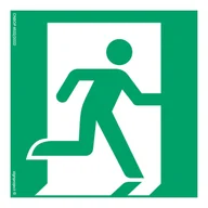 Systemy ekspozycyjne i znaki informacyjne - AE002 WYJŚCIE EWAKUACYJNE PRAWOSTRONNE, PS - PŁYTA PCV 1MM FOTOLUMINESCENCYJNA; (350X350MM) - miniaturka - grafika 1