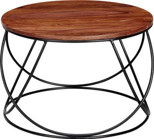WOHNLING stolik kawowy Sheesham lite drewno / metal 60 x 40 x 60 cm, stolik do salonu okrągły lity brąz, stolik rozkładany nowoczesny drewniany stolik, stolik do salonu industrialny - Ławy i stoliki kawowe - miniaturka - grafika 1