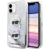 Etui i futerały do telefonów - Karl Lagerfeld KLHCN61LDHKCNS iPhone 11 / Xr 6.1" srebrny/silver hardcase Liquid Glitter Karl & Choupette Heads - miniaturka - grafika 1