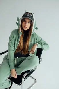 Bluza damska z kapturem z uszami smoka zielona - Bluzy damskie Bluza damska z kapturem z uszami smoka zielona - Bluzy damskie - miniaturka - grafika 1