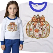 Piżamy dla dziewczynek - Piżama dziecięca Dynia Wzór W Kwiatki Vintage Glitter Dzień Dyni 98/104 - VoloDonum - miniaturka - grafika 1