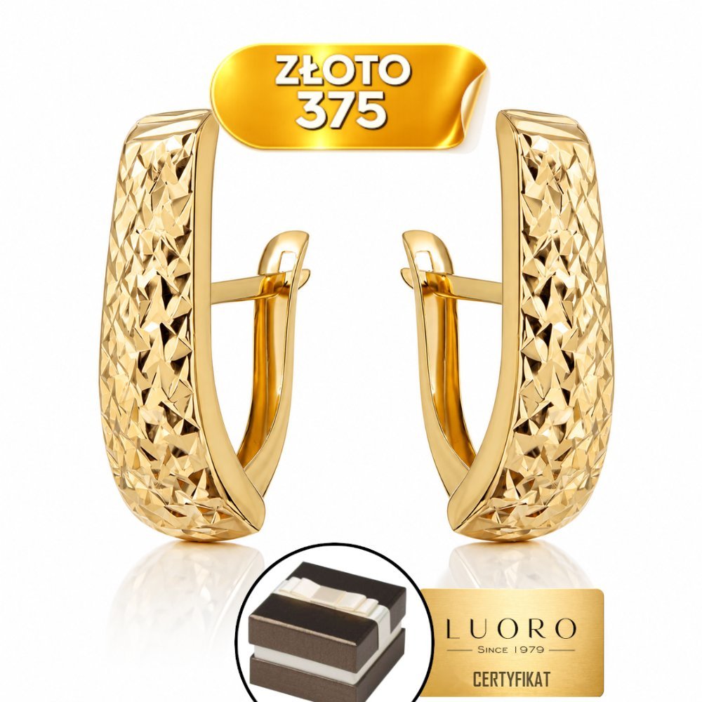 KOLCZYKI ZŁOTE 375 PROSTOKĄT DIAMENTOWANE WYDŁUŻONE ELEGANCKIE 1,95 CM