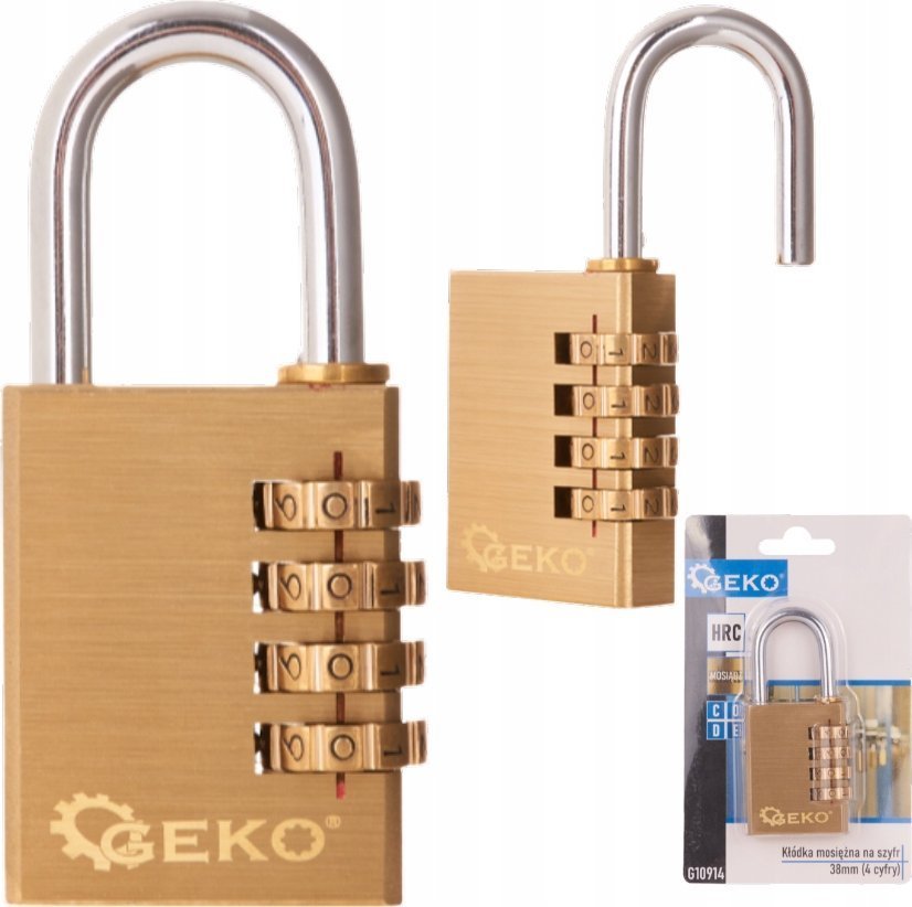 Geko Kłódka mosiężna na szyfr 38mm 4 cyfry 9/108