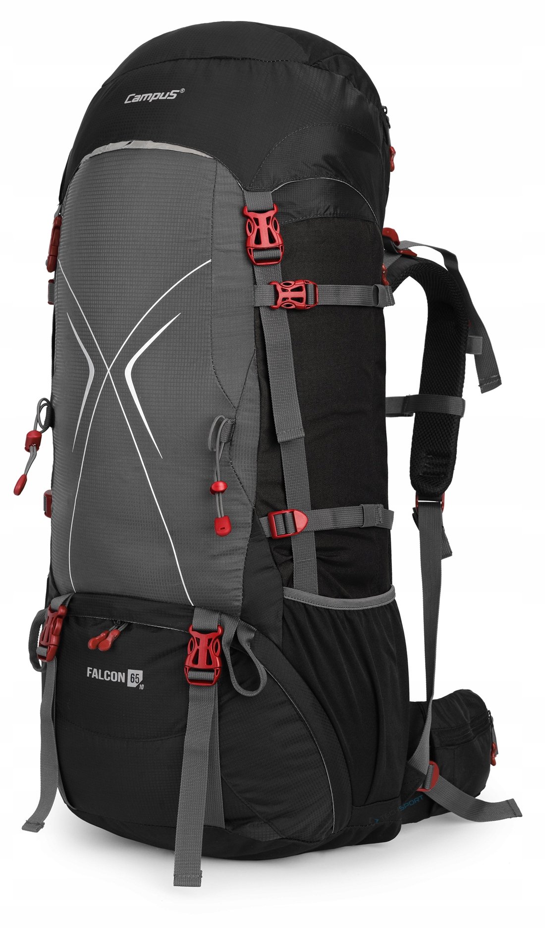 Campus Falcon 65L+10 Pojemny Wentylowany Plecak Górski Czarny Szary