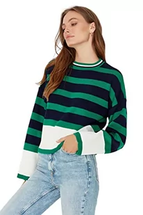 Trendyol Damska bluza z okrągłym dekoltem z blokami kolorów, zielona, S, ZIELONY, S - Bluzy damskie - miniaturka - grafika 1