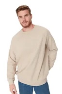 Bluzy męskie - TRENDYOL MAN BLUZA MĘSKA BEŻOWA Z OKRĄGŁYM DEKOLTEM DŁUGI RĘKAW M 5DA - miniaturka - grafika 1