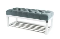 Ławki do przedpokoju - Ławka na buty 70cm EMRAWOOD drewno lite kolor biały siedzisko pikowane kolor popiel - miniaturka - grafika 1
