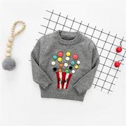 Bluzki dla niemowląt - Slowmoose Długi rękaw, pompon design-ciepły wełniany sweter z dzianiny Szary 3M - miniaturka - grafika 1
