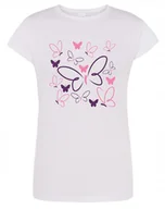 Koszulki i topy damskie - T-Shirt damski kolorowy nadruk Motyle Motylki L - miniaturka - grafika 1