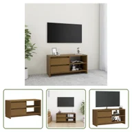 Szafki RTV - The Living Store szafka pod telewizor miodowy brąz 80x31x39 cm lite drewno sosnowe - miniaturka - grafika 1