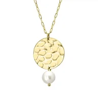 Naszyjniki - Złocony naszyjnik z zawieszką i perełką w romantycznym stylu - Manoki - miniaturka - grafika 1