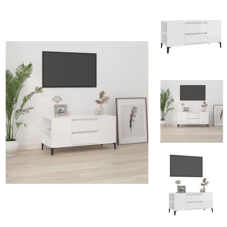 vidaXL Szafka pod TV biały wysoki połysk 102x44,5x50 cm materiał drewnopochodny - Meble TV