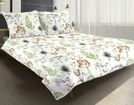 Pościel - Matex Pościel satynowa 160x200 gałązki kwiaty polne biała beżowa zielona 38A Exclusive - miniaturka - grafika 1
