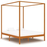 Łóżka - vidaXL Rama łóżka z baldachimem, miodowy brąz, lita sosna, 160x200 cm - miniaturka - grafika 1