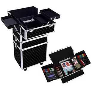 CA19B Kufer na kółkach 3w1 61x36x25       black-silver - Kosmetyczki, organizery i kuferki - miniaturka - grafika 4