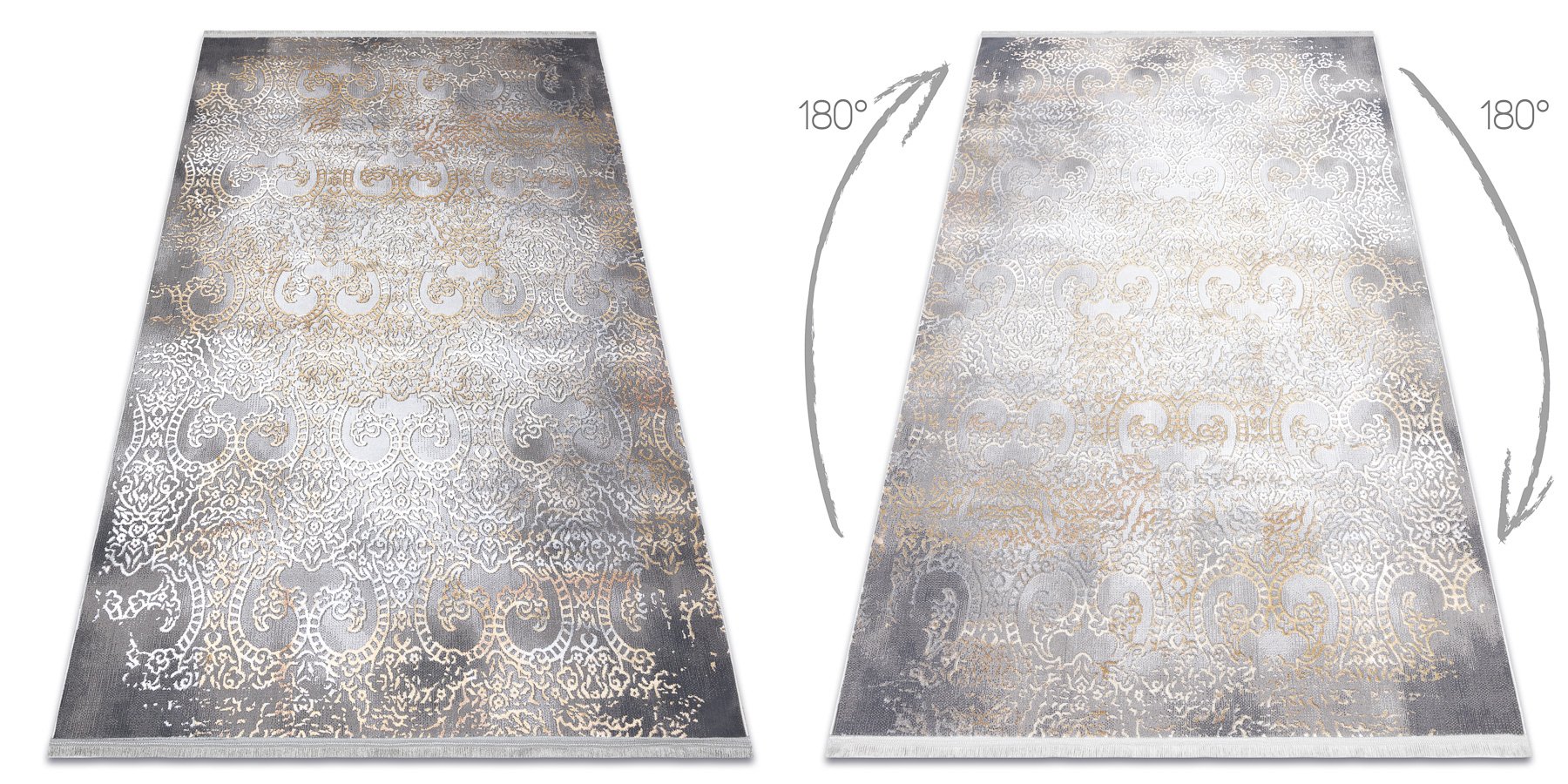 Dywan LUCE 84 nowoczesny Ornament vintage przecierany - Strukturalny / musztarda szary 154x220 cm