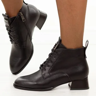 Czarne skórzane botki damskie na obcasie Vinceza 66805 - Botki damskie - miniaturka - grafika 1