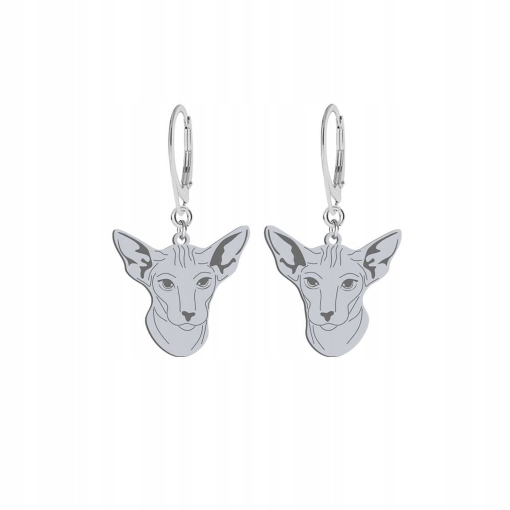 Kolczyki Srebrne Kot Peterbald 925 Prezent Kobieta Biżuteria GRAWER GRATIS