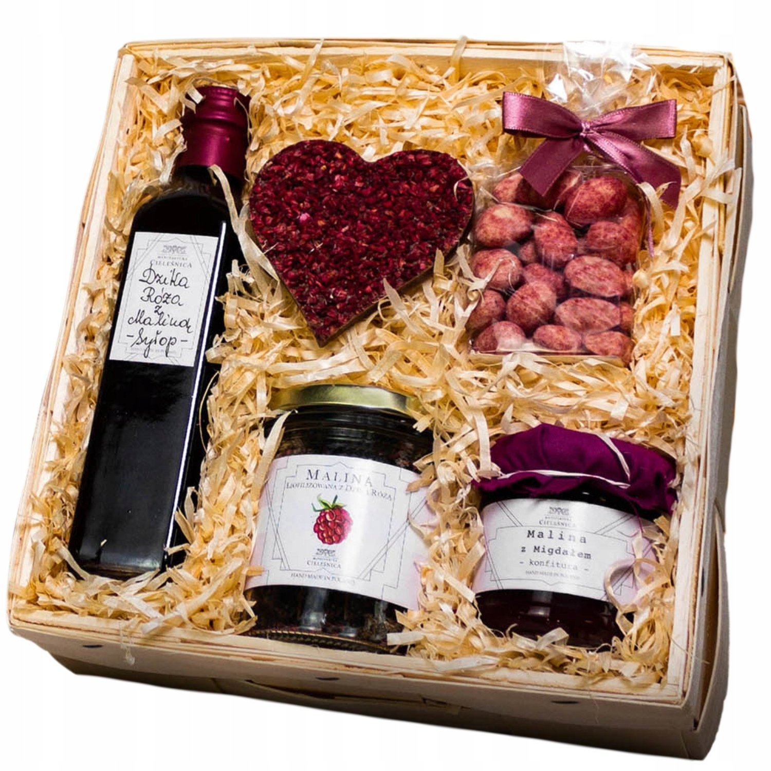 Kosz prezentowy dla Kobiety herbata malinowa, czekolada, truskawki, miód