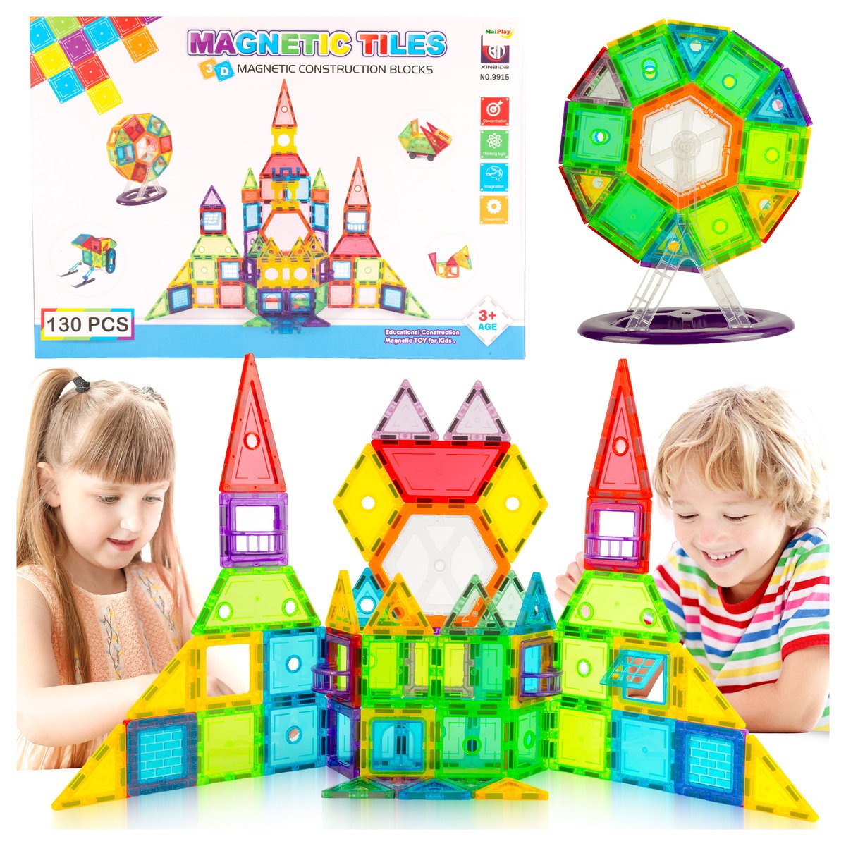 Klocki Konstrukcyjne Magnetyczne Puzzle Edukacyjne Układanka dla Dzieci 130