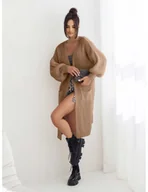 Swetry damskie - Długi sweter kardigan - FABLE - beżowy - miniaturka - grafika 1