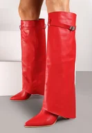 Kozaki damskie - Czerwone Kozaki na Obcasie w Stylu Kowbojek z Wywiniętą Cholewką i Ozdobnym Paskiem Maivone - Born2be - miniaturka - grafika 1