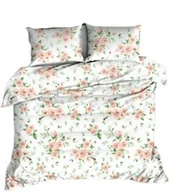 Pościel - Pościel flanelowa 140x200 biała zielona morelowa kwiaty 1438 Flanela Max - miniaturka - grafika 1