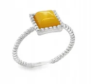 Pierścionki - Pierścionek kwadratowy srebrny BURSZTYN SREBRO ROZMIAR 12 MLECZNY FILM - miniaturka - grafika 1