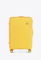 Walizki - Średnia walizka z polipropylenu w tłoczone paski żółta - miniaturka - grafika 1