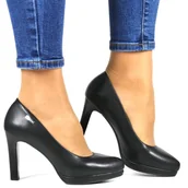 Czółenka - Czółenka Na Podsuwce Na Słupku Sergio Leone 1438 Czarne Matowe - miniaturka - grafika 1