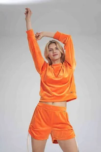 krótka BLUZA DAMSKA welurowa ZE ŚCIĄGACZAMI pomarańczowa L - Bluzy damskie - miniaturka - grafika 1
