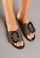 Klapki i japonki damskie - Czarne Klapki Vices z Geometryczną Ozdobą Arrisaria - miniaturka - grafika 1