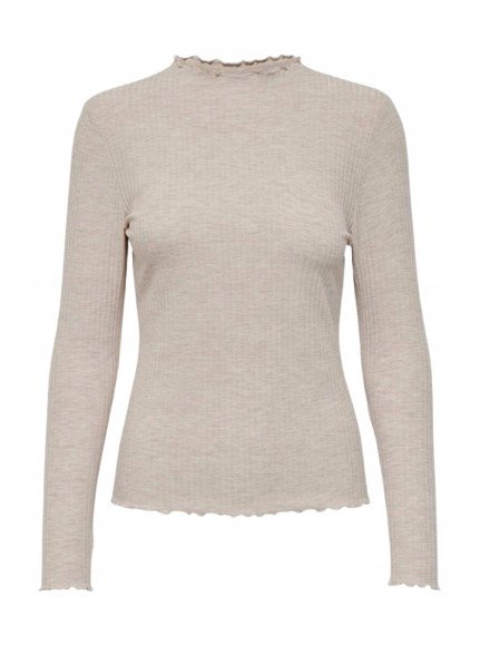 ONLY DAMSKI SWETER BEŻOWY PÓŁGOLF Z FALISTYM WYKOŃCZENIEM L DRF