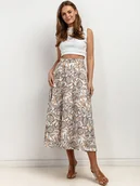 Spódnice - Zwiewna spódnica z lnem, T424, beżowy wzór - miniaturka - grafika 1