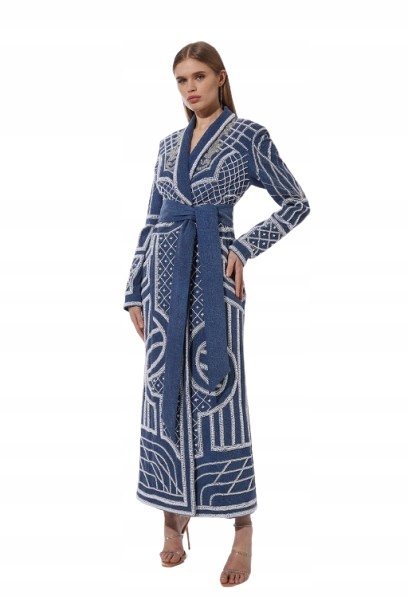 KAREN MILLEN PETITE DŁUGA SUKIENKA Z PASKIEM JEANSOWA 36 B1C