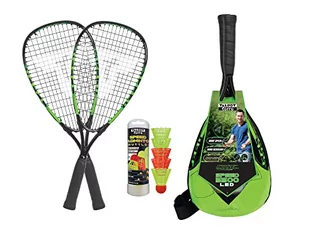 Talbot Torro Zestaw do badmintona Speed 5500, 2 aluminiowe rakiety 56,5 cm, 5 falbanek z diodami LED do zabawy w ciemności, w modnym plecaku, limonkowo-czarny, 490118 - Badminton - miniaturka - grafika 1