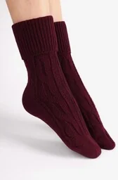 Ciepłe skarpety damskie z wełną i żakardowym splotem skarpetki babuni bordo - Skarpetki damskie - miniaturka - grafika 1