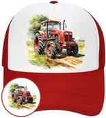 Czapki i chusty sportowe męskie - Czapka z Daszkiem Traktor Czerwona z Nadrukiem Na Lato Siatka Bejsbolówka - miniaturka - grafika 1