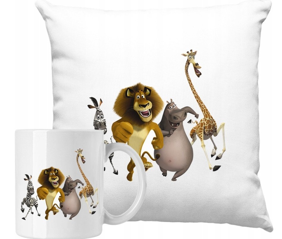 ZESTAW PODUSZKA + KUBEK Madagaskar Pomysł Na Prezent +IMIĘ
