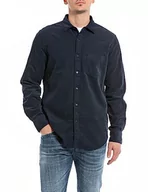 Koszule męskie - Replay Koszula męska regular fit, 971 Night Blue, M - miniaturka - grafika 1