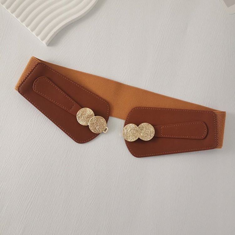 brązowy PASEK damski elastyczny skóra elegancki dodatek do płaszcza dlaPani