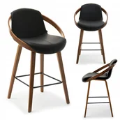 Taborety i hokery - Modny Hoker Barowy Skórzany Gięte Drewno Ozdobna Obręćz Lagos Czarny Orzech - miniaturka - grafika 1