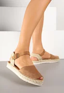 Sandały damskie - Brązowe Sandały w Stylu Espadryli z Plecionym Paskiem Ofrossa - miniaturka - grafika 1